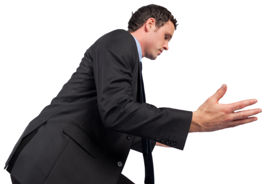 Businessman posing with arms out - Powered by Adobe