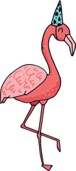 Flamingo wearing party hat