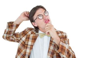 Geeky hipster scratching his head 