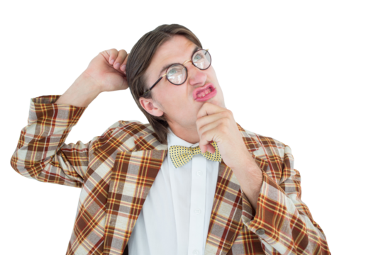 Geeky hipster scratching his head 