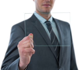 Businessman holding futuristic digital tablet