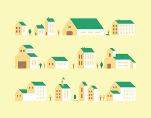 Townhouses, housing, facade icons, homes, isometric houses, city buildings, property, estate, rent