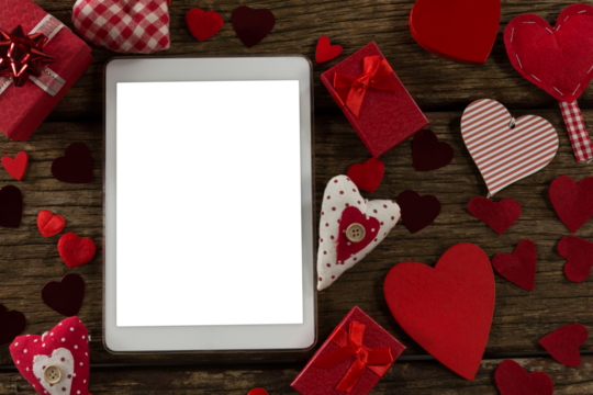 Digital tablet and valentine decorations
