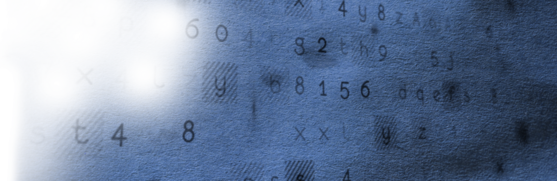 Digital image of numbers and text on blue screen