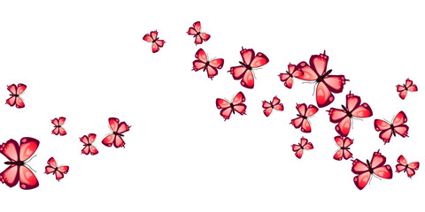 Tropical red butterflies flying vector background. Spring little insects. Wild butterflies flying kids wallpaper. Delicate wings moths patten. Garden creatures.