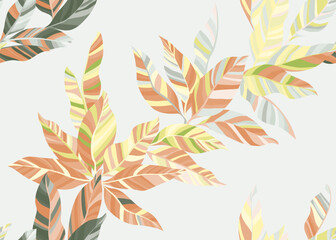 Fototapeta na wymiar Abstract tree leaves repeat wallpaper vector. Lush floral summer bandana cloth print.