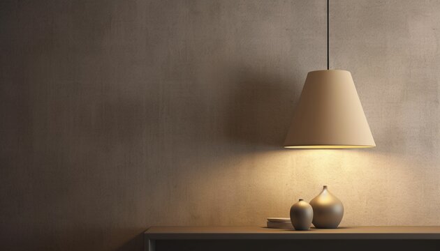 A beautiful lampshade alone, in the background a clean textured wall, neutral colors, generative IA
