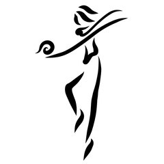 Person plays sports or dances with a ball or curled ribbon in hand