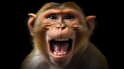 Funny portrait of smiling barbary Macaque Monkey. Generative AI