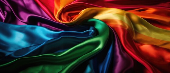 Rainbow flag colored silk satin background, full frame. Generative AI