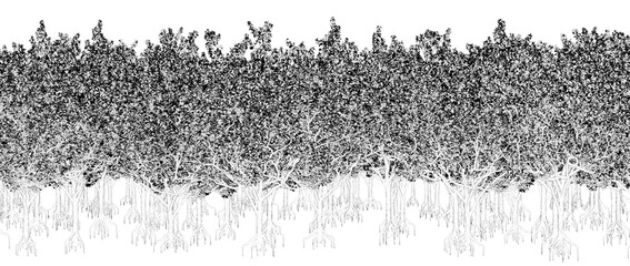 trees in the forest isolated on a transparent background, outline illustration, cg render