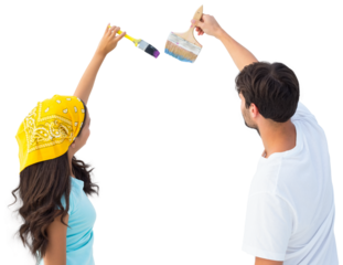 Happy young couple painting together