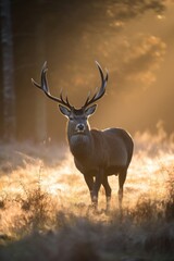 Red deer in morning sun. Generative AI
