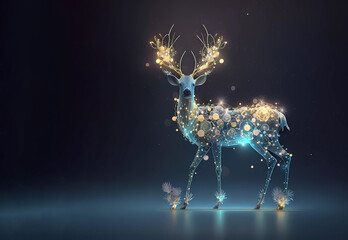 Deer with antlers. Deer Christmas. Christmas. Deer in shining lights. bokeh. Banner. Copy space. generative AI