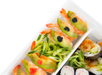 Close up of sushi served in tray