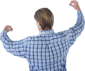 Rear view of businessman marketing imaginary product during presentation