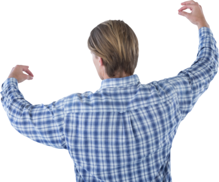 Rear view of businessman marketing imaginary product during presentation