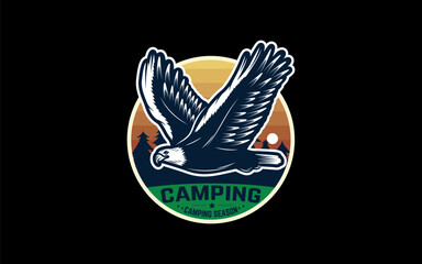 Camping badge design label, emblem or logo design vector template. outdoor activities icon. 