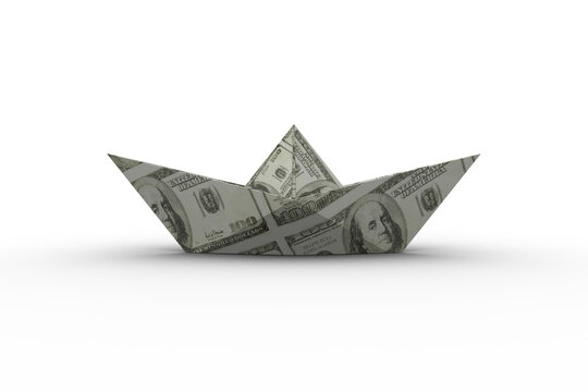 Fototapeta Paper boat made from dollar bill