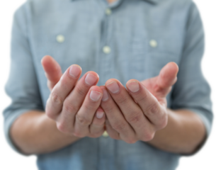 Cupped hands of man holding invisible object