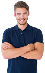 Handsome young man smiling with arms crossed - obrazy, fototapety, plakaty