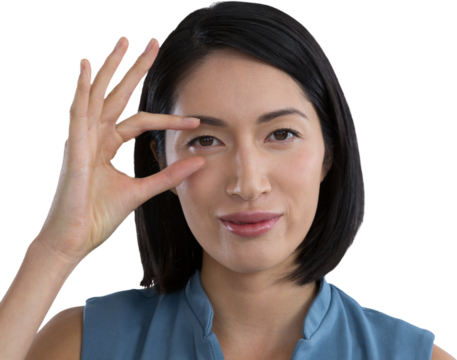 Female executive pretending to hold invisible object