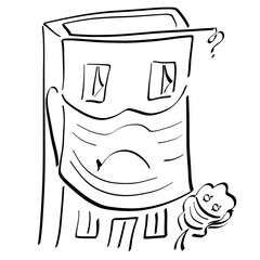 sad multi-storey building and an apple tree in medical masks, quarantine and self-isolation