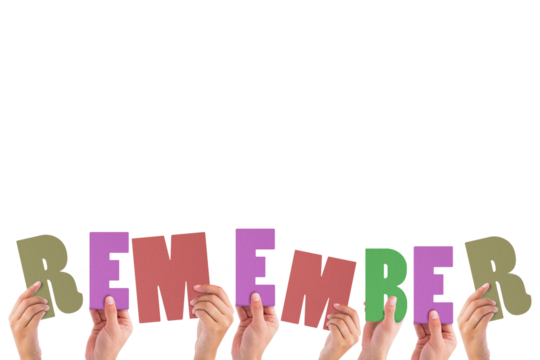 Cropped hands holding colorful word remember