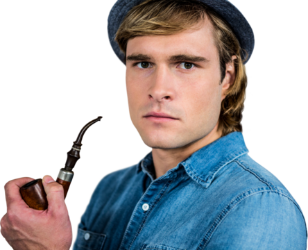 Serious hipster holding pipe