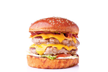 Hamburger with two patties on white
background for online restaurant menu 1