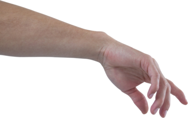 Hand of man pretending to touch an invisible screen