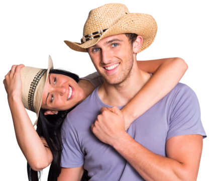 Couple in matching straw hats