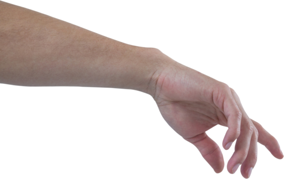 Hand of man pretending to touch an invisible screen