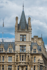 Facade of medieval architecture at Gonville & Caius College in Cambridge