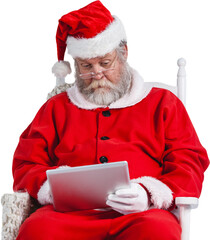 Santa claus watching movie on digital tablet