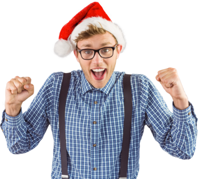 Geeky hipster wearing santa hat - Powered by Adobe