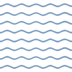 Seamless Wave Pattern, Hand drawn water sea vector background. Wavy beach print, curly grunge paint lines, watercolor stripes