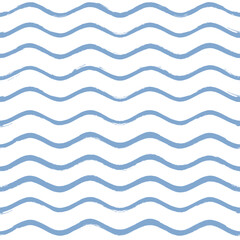 Seamless Wave Pattern, Hand drawn water sea vector background. Wavy beach print, curly grunge paint lines, watercolor stripes