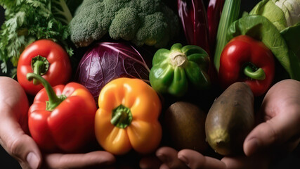 summer set of vegetables healthy food in hand generative ai