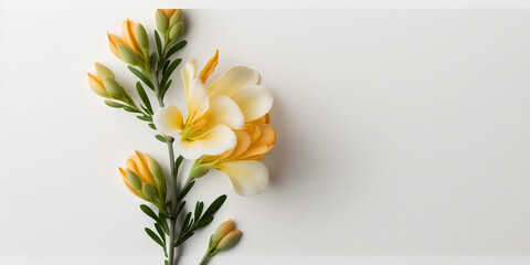 Freesia flower isolated on white background. Happy Mother's Day, Birthday, anniversary or Valentine's Day concept background. Generative AI