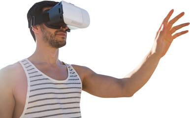 Young man using virtual reality glasses