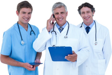 Portrait of smiling doctors using technology