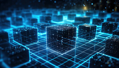 Obraz premium A block chain network illustration, created with Generative AI technology.