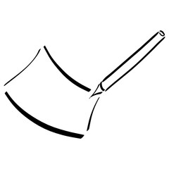 pencil or pen writes something on a blank sheet of paper, black outline