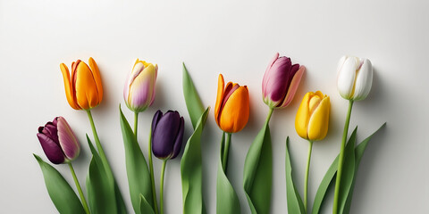 Tulip flowers isolated on white background. Happy Mother's Day, Birthday, anniversary or Valentine's Day concept background. Generative AI