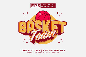 Editable text effect basket team logo 3d cartoon style premium vector