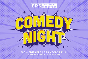 Editable text effect comedy night comic 3d cartoon style premium vector