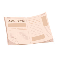 Hand drawn illustration of open newspaper on white background.