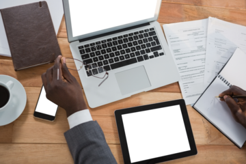 Businessman working at table