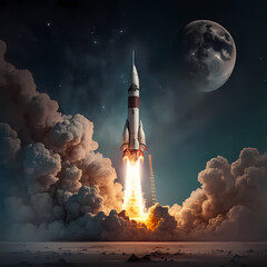 Rocket Launching dark background. Generative AI